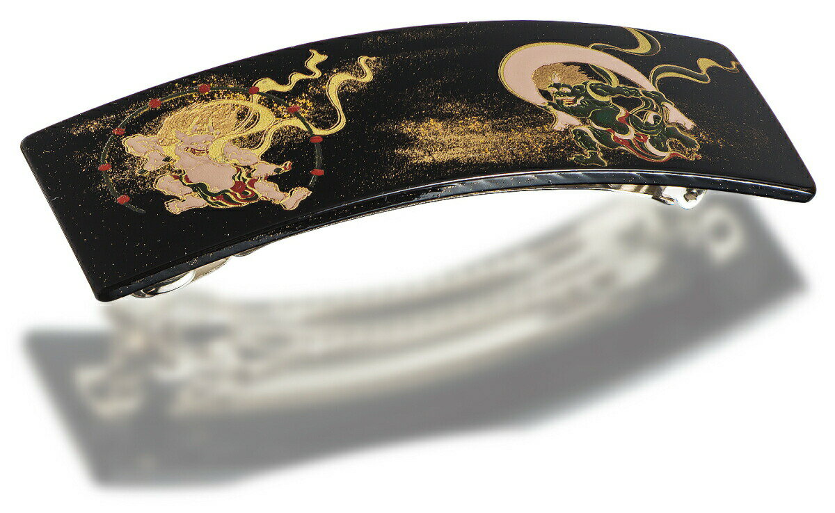 【ブラックフライデー本日P3倍+まとめ割15%OFF】山中漆器 漆芸バレッタ長角(大) 風神雷神(B)(お中元 工芸品 日本製 ギフト 海外発送可 プレゼント ...