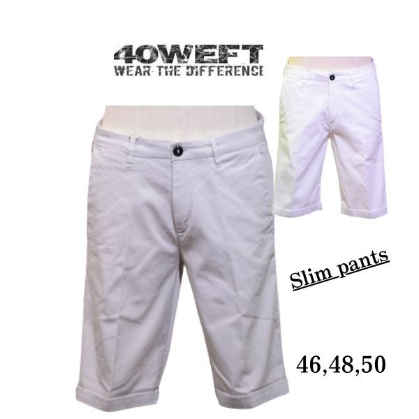 フォーティーウェフト パンツ 40WEFT ハーフパンツ メンズ 春夏 おしゃれ スリムライン 2色 コットンストレッチ　ガーメントダイ L.GRAY WHITE 46,48,50