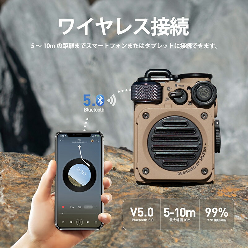 Wild Mini Bluetooth スピーカー bluetooth 高音質 ワイヤレススピーカー IPX5防水 おしゃれ 高級 USB充電 フルメタルボディ ライト付 ..