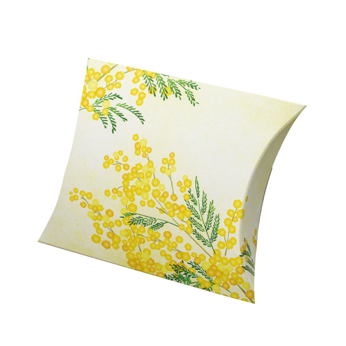 【ロゴ入れ無料】100個 展開サイズ縦28.4cm×横30.3cm ミモザデザインの小箱 ピローボックス イベント 贈り物 かわいい 猫 ペット 行事 お菓...