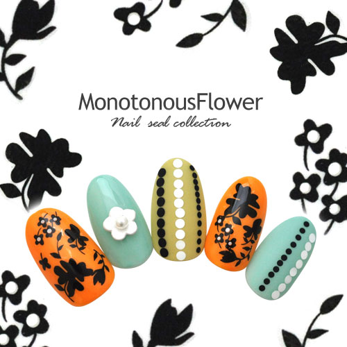 フラワー ネイルシール 極薄 お花 黒 モノトーン ブラック カラージェル と相性抜群 ネイルアート ネイルシール 透ける | ネイル シール ネイル用品 デコ...