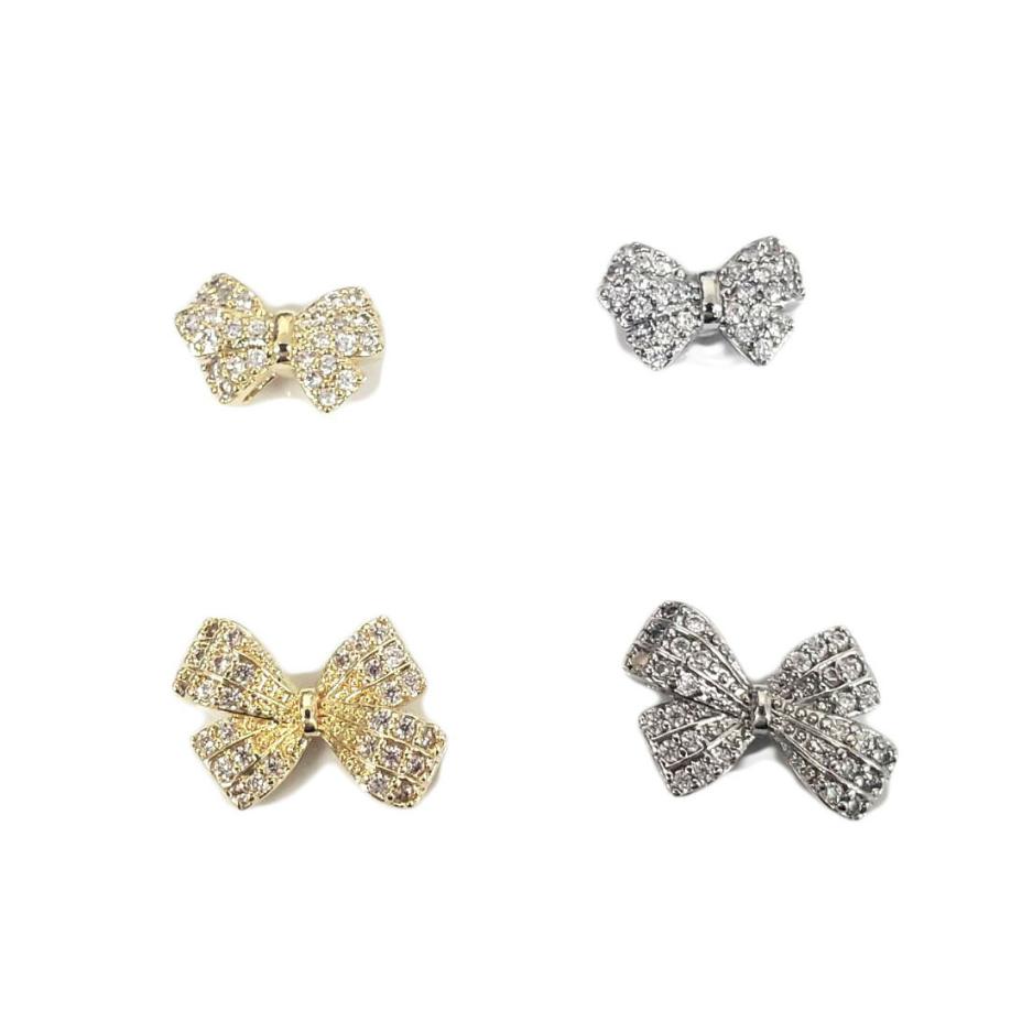 ネイルチップ専門店 ANのネイルパーツ ネイルグッズ ネイル用品 ネイル ネイルアート【ジルコニアリシリーズ ストライプストーンリボンS M】2 個入 ネイルアート パーツ ハンドメイドジェルネイル セルフネイル メタルパーツ 人気 おすすめ 可愛い かわいい｜アングル2