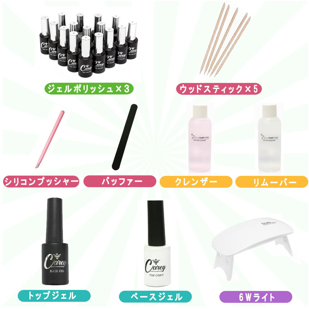 ジェルネイル スターター ネイルキット ジェルポリッシュ カラージェル ジェルネイ...