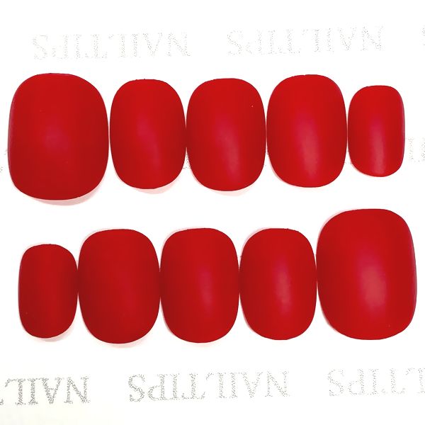 ★マットネイル/レッド★赤 つや消し質感 ワンカラー 単色 シンプル おしゃれ 個性的 存在感 リッチ感 セクシー クール 繰り返し使える貼るだけ簡単便利 ネイリスト作成 ハンドメイド手作り ネイルチップnail短いつけ爪付け爪 使いやすい自爪感覚ベリーショートwn
