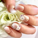 ☆3Dお花ネイル☆シャンパンベージュ ホワイトエアー エアグラデフレンチ ふんわりエアリービジュー ジュエリー 結婚式ブライダルウェディングパーティードレス和柄着物成人式 フラワー 立体 3D 繰り返し使える貼るだけ簡単 ネイルチップnailつけ爪付け爪 美爪
