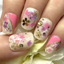 ☆和柄/和風フラワーネイル☆ふんわり ミルキーホワイト シアー ピンク 斜めフレンチ お花ビジュー 着物成人式前撮り和装和風ブライダルお色直し 繰り返し使える 貼るだけ簡単便利 ネイリスト作成 ハンドメイド ネイルチップnailつけ爪付け爪 美フォルム美爪