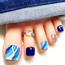 ニュアンスアートフットネイル☆強力両面テープ1回分・付け方ガイド付ブルー/シルバーラメ/ミックス/涼し気/手描き/アート/ペイント/MIX/クール/サマー/夏/ネイリスト作成/ハンドメイド/サンダル/足用付け爪/つけ爪/親指用+14本セット/ペディー/ペディキュア