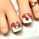 ☆和柄/和風フットネイル☆フラワー お花 はんなり シンプル ホワイト 白 スタッズ 浴衣 着物 和装 繰り返し使える 貼るだけ 簡単便利 ネイリスト作成 ハンドメイド 手作り サマー サンダル ネイルチップ 足用 つけ爪 付け爪 親指用2本 ペディー ペディキュア nail