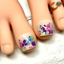 あじさいフットネイルカラフル フレンチ ミルキーホワイト シアー 紫陽花 フラワー お花 浴衣 繰り返し使える 貼るだけ 簡単便利 ネイリスト作成 ハンドメイド 手作り サマー 夏 サンダル ネイルチップ 足用 つけ爪 付け爪 親指用2本 トゥ ペディキュア footnail