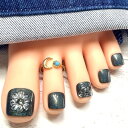 ☆クリアフラワーフットネイル/16本セット☆偏光ブラック 黒 ミラー 透明感 うるうる ちゅるん 水滴 お花 存在感 ぷっくり 3D 立体 繰り返し使える 貼る...