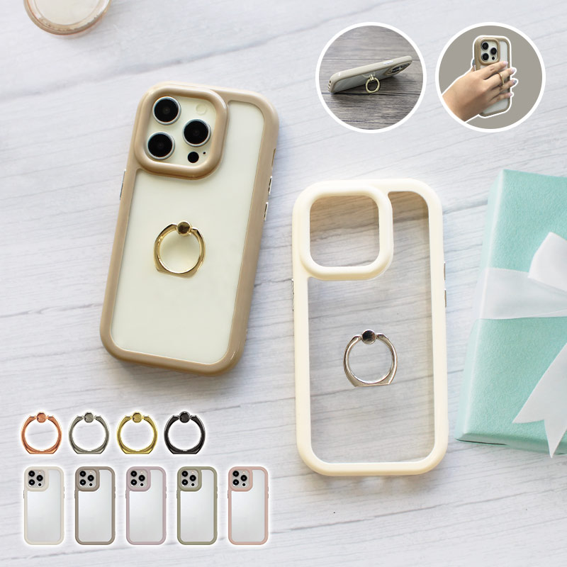樂天商城 - スマホケース ハード iPhoneケース【くすみフレームケース×スマホリング】iPhone ケース iphone カバー スマホ ケース スマホカバー 携帯 透明 クリア くすみ 韓国 おしゃれ かわいい ギフト メール便送料無料 受注生産