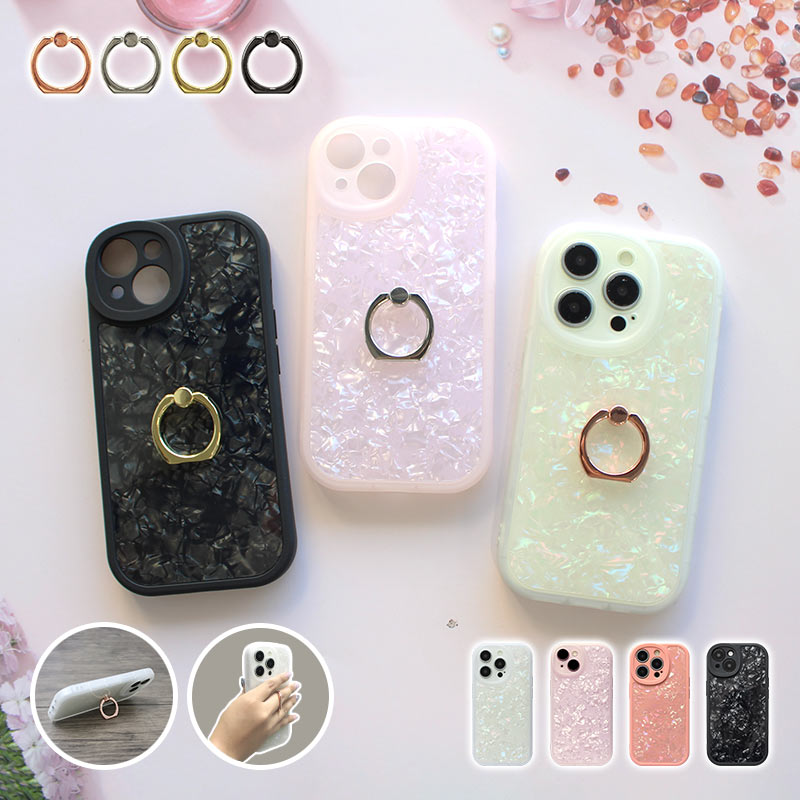 樂天商城 - スマホケース スマホカバー iPhoneケース【シェルケース×スマホリング】iPhone ケース iphone カバー スマホ ケース シェル 貝 貝殻 大理石 キラキラ 半透明 クリア 韓国 おしゃれ 可愛い ギフト メール便送料無料 受注生産
