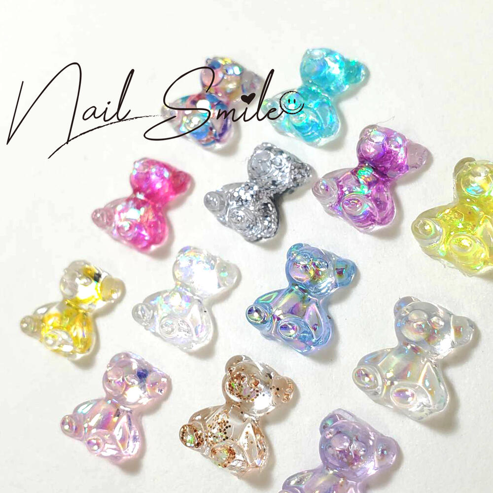 ネイルパーツ ネイルグッズ ネイル用品 ネイル ネイルアート【クリアオーロラ ラメベアM L】 オーロラベア グミ キャンディベア ティディベア くま 熊 3D...