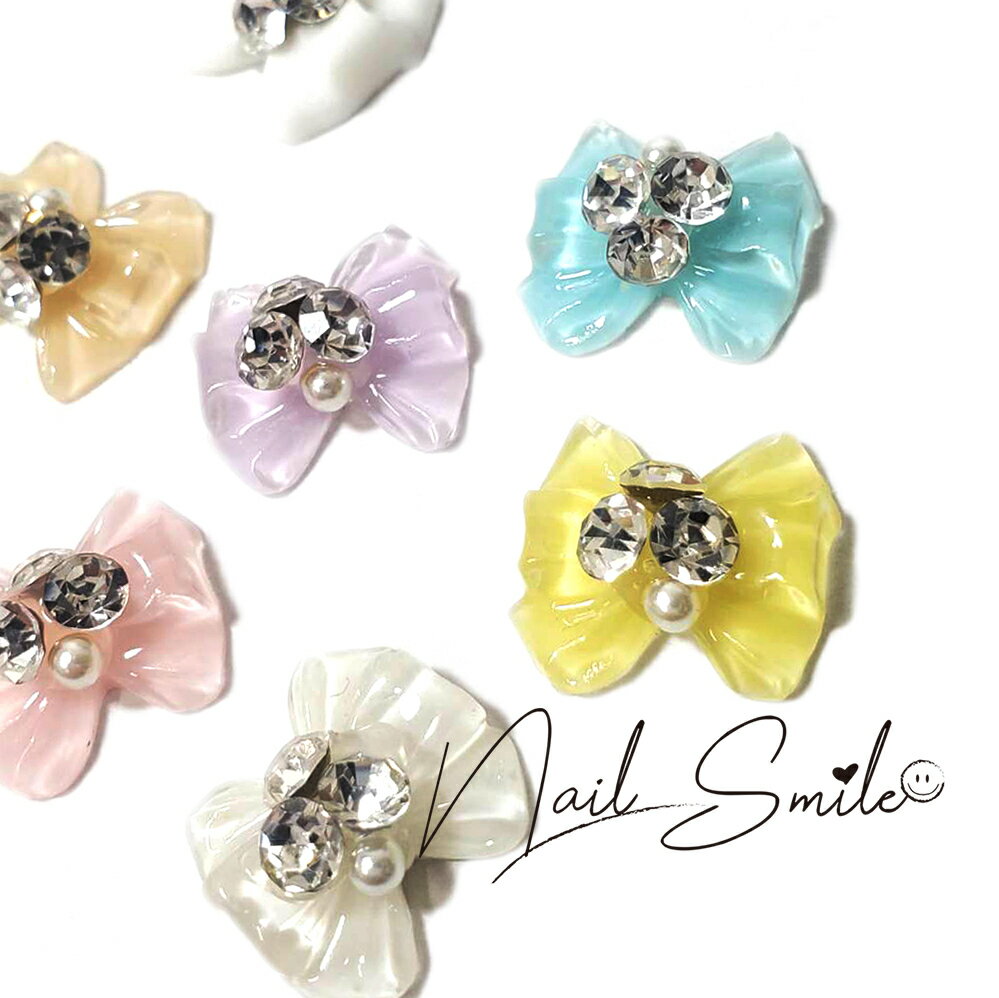 ネイルパーツ ネイルグッズ ネイル用品 ネイル ネイルアート センターストーンリボン 4個入り ジェルネイル パーツ ストーン りぼん フリル ギャザー デコ ...