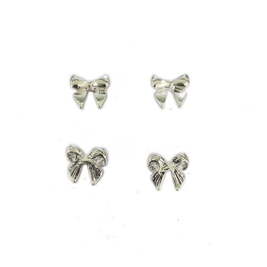 【4個入 ミニシルバーリボン】【MR01】ネイルパーツ ネイルグッズ ネイル用品 ネイ...