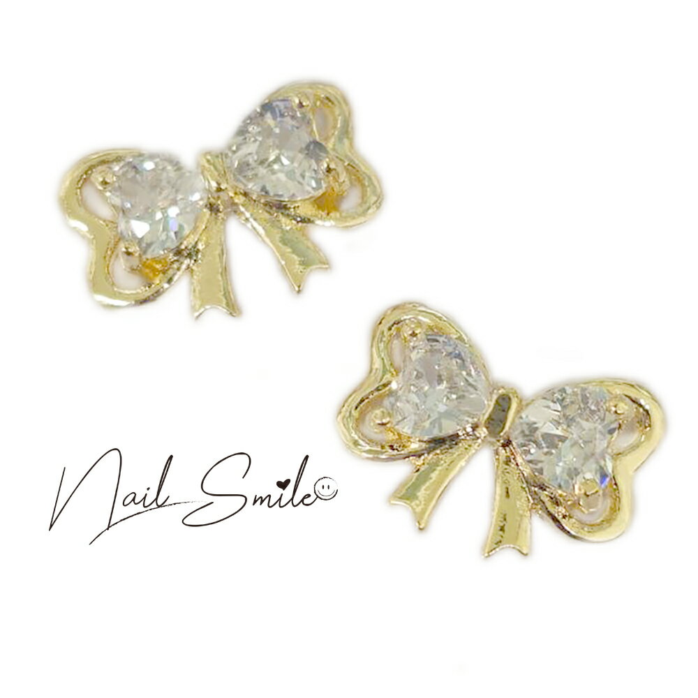 【ジルコニアハートフレームリボン】ネイルグッズ ネイル用品 ネイル ネイルアート ネイルパーツ りぼん リボン メタルパーツおすすめ 人気