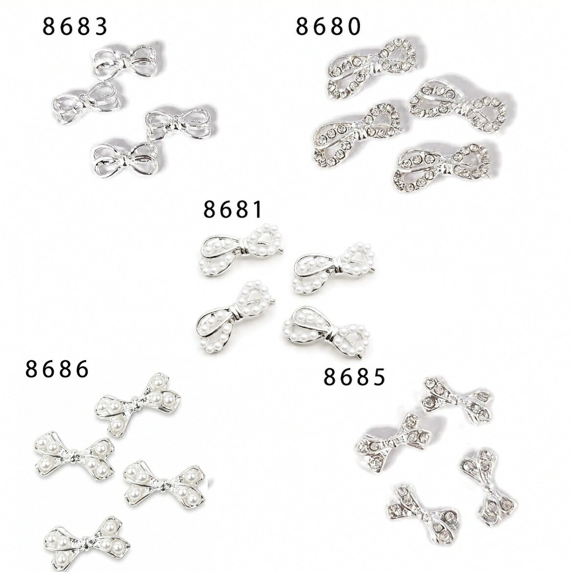 【4個入 シルバー リボン】【MR04】ネイルパーツ ネイルグッズ ネイル用品 ネイル ...