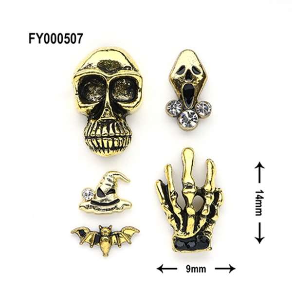 SONAIL スカル&バット ハロウィン ダークホラー ゴールド FY000507