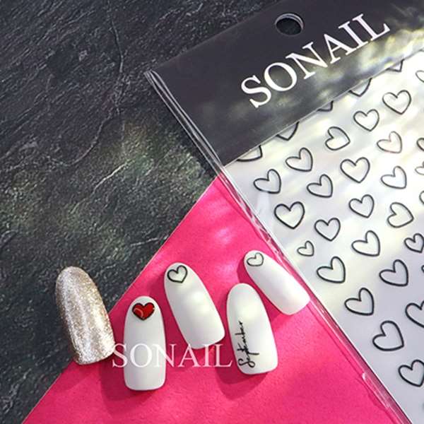 SONAIL ブラック ハートフレーム シンプル 立体ネイルシール FY000214