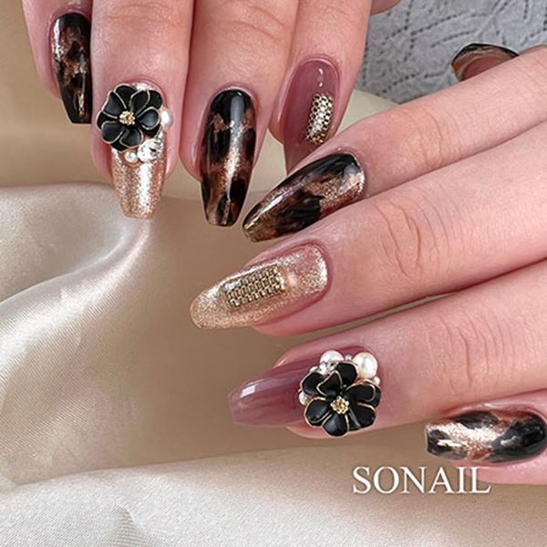 SONAIL×BLOSSOM　エレガンス　フラワーパーツ　ブラック×ゴールド　FY001019