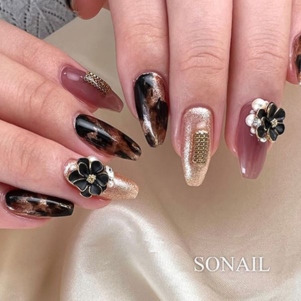 SONAIL×BLOSSOM　エレガンス　フラワーパーツ　ブラック×ゴールド　FY001019