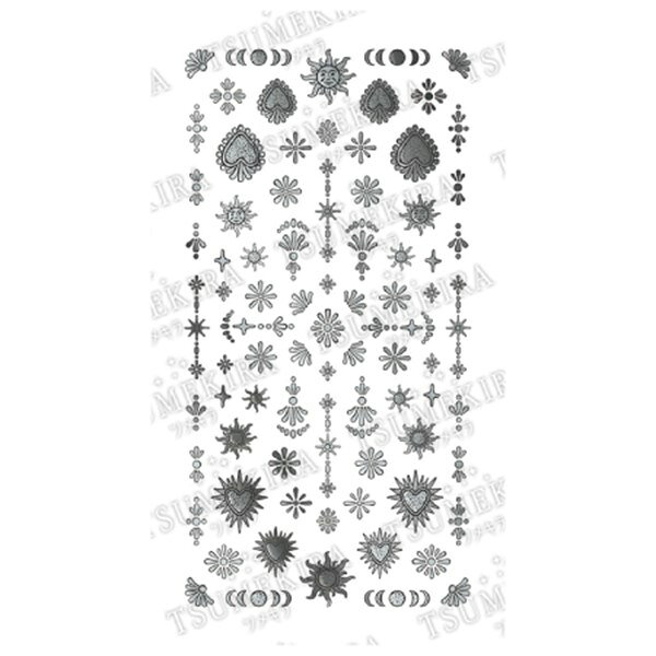 商品到着後レビューを書いて次回使える200円OFFクーポンGET(シルバー) NO-MTP-004 (ジェル専用)人気のメタルパーツに、ハートモチーフや顔がある太陽など新しいデザインのシールが登場。シールなので凹凸が邪魔にならずにパーツネイルを楽しめます。104mm×78mm