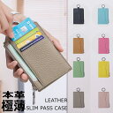本革 薄い カードケース 薄型 パスケース ファスナー付き フラグメントケース レザー ミニ財布 定期入れ 極小財布 レディース 小銭入れ コインケース スリム...