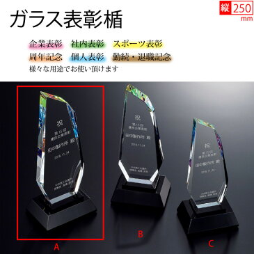 表彰楯 《【G】B314 A 縦250mm 表彰楯 光学ガラス》 【ご注文後メーカー取寄せ】 盾 楯 企業表彰 社内表彰 スポーツ表彰 周年記念 勤続 退職記念 名入れ プレゼント 送料無料 ガラスが美しい表彰楯 母の日 父の日 最短