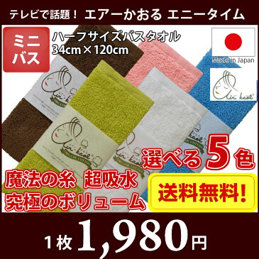 エアーかおる ミニバスタオル ハーフサイズバスタオル エニータイム ダディボーイ 今治製 テレビで話題の魔法の糸 超吸水・究極のボリューム感 スーパーZERO オーガニックコットン【メール便送料無料】キャッシュレス5%還元!