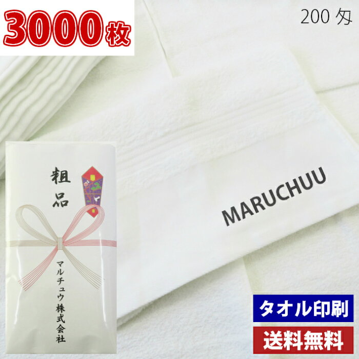 【送料無料】3000枚 名入れタオル 粗品タオル 外国製平地印刷 のし印刷 タオル印刷 粗品 お年賀タオル