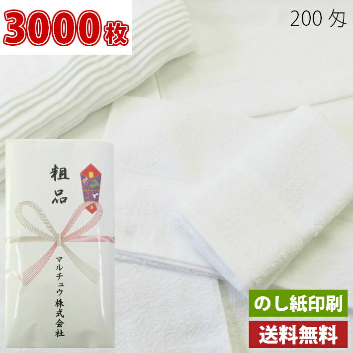 【送料無料】3000枚 タオル 粗品タオル 外国製200匁総パイル のし印刷 粗品 お年賀タオル