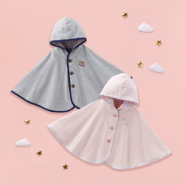 ミキハウス ベビー おでかけポンチョ ピンク グレー 紫外線カット ベビーお世話用品 ミキハウス フード付ポンチョ スリーパー かわいい 雑貨 出産祝い