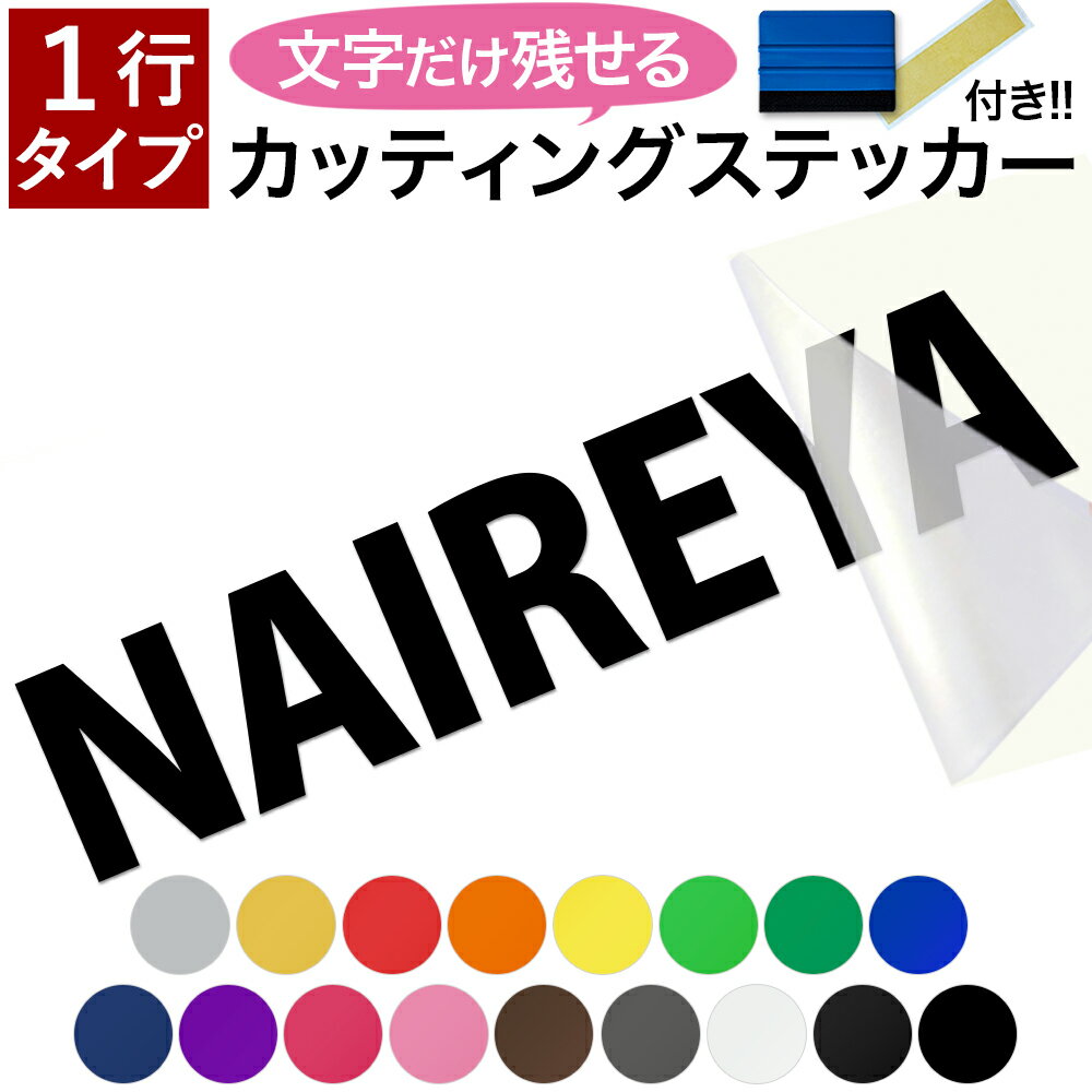 【一行タイプ】【スキージー付き】 名前ステッカー カッティングステッカー シール デカール 文字だけが残る 切り文字 作成 オーダーメイド 漢字 ひらがな カタカナ アルファベット 数字 英字 車 自転車 バイク ポスト 看板 店舗 名前 表札 屋外 防水 耐候 黒 白 かっこいい