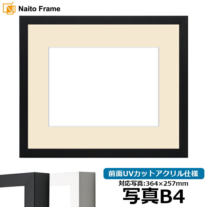 写真用額縁 LJ003 写真B4（364×257mm）専用 ブラック(01-1051BR)/ホワイト(01-1050WR) 前面UVカットアクリル仕様 マット付き