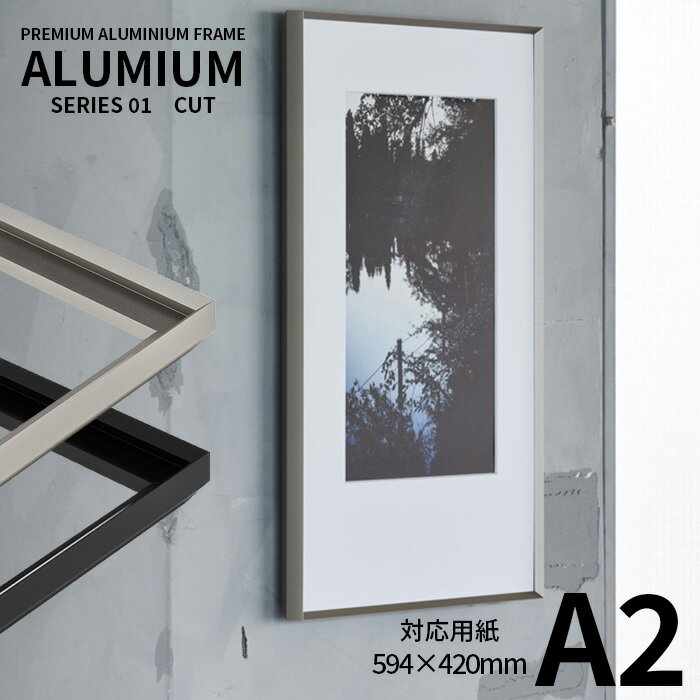 ポスターフレーム アルミアム カット A2サイズ(594×420mm) シルバー/ブラック 前面UVカットアクリル仕様 ALUMIUM SERIES  アルナ