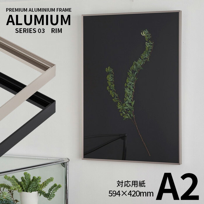 ポスターフレーム アルミアム リム A2サイズ(594×420mm) シルバー/ブラック 前面UVカットアクリル仕様 ALUMIUM SERIES  アルナ