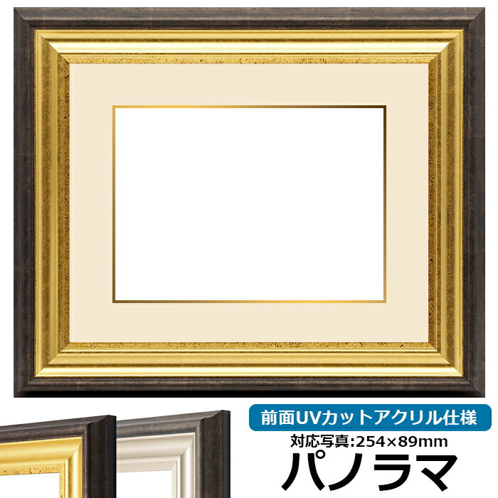 写真用額縁 8156 パノラマ（254×89mm）専用 ゴールド 前面UVカットアクリル仕様 マット付き （金色細縁付き）