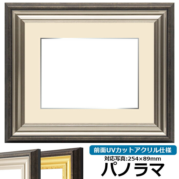 写真用額縁 8156/シルバー パノラマ（254×89mm）専用 前面UVカットアクリル仕様 マット付き （銀色細縁付き）