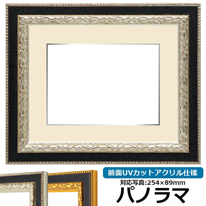写真用額縁 9371 パノラマ（254×89mm）専用 シルバー 前面UVカットアクリル仕様 マット付き （銀色細縁付き）