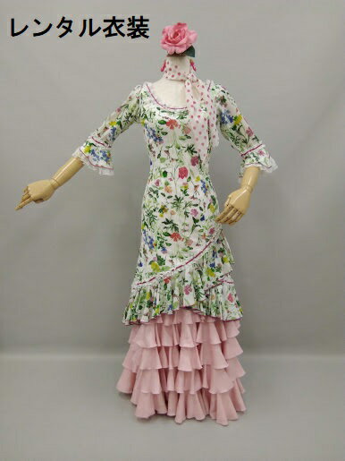 【レンタル】ROP-65-6 RSK-65-2 チュニックワンピース フリルスカート 2点セット ツーピース ピンク 白 花柄 フリル レース 踊りやすい グア...