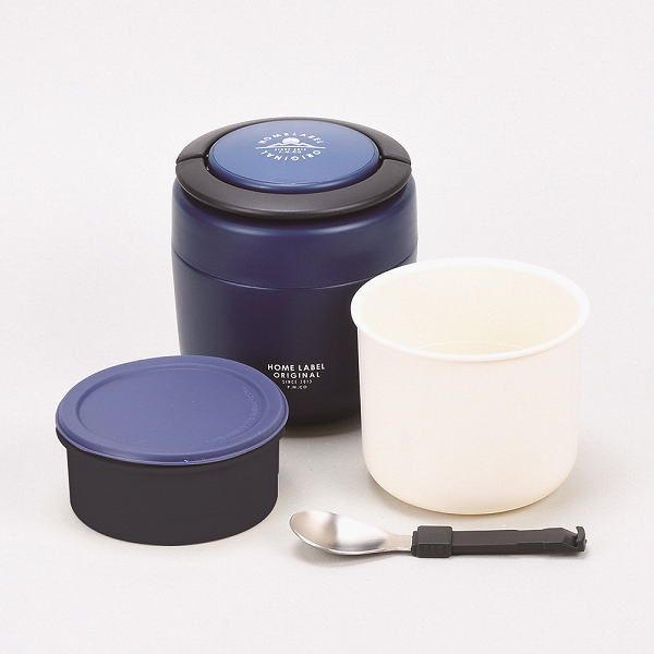 ホームレーベル　どんぶりランチジャー390　スプーン付き　ネイビー　HB-5447