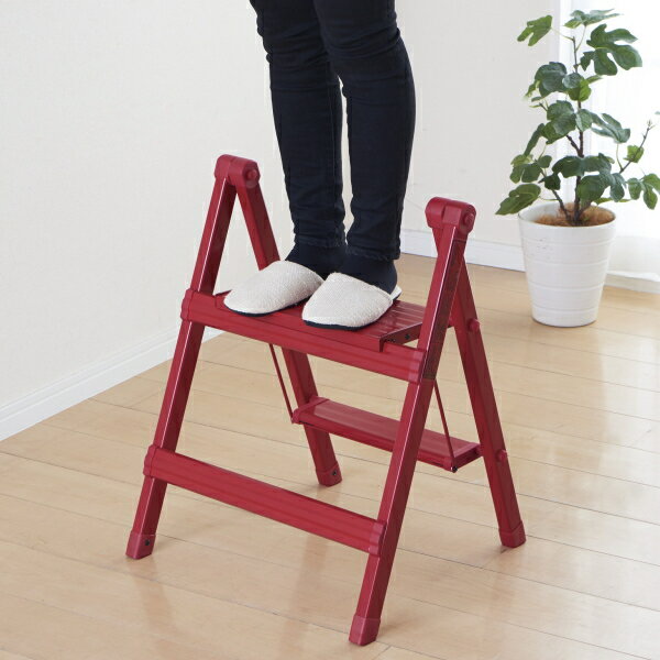 カラーアルミステップ おりたたみスリム2段 レッド N-7621
