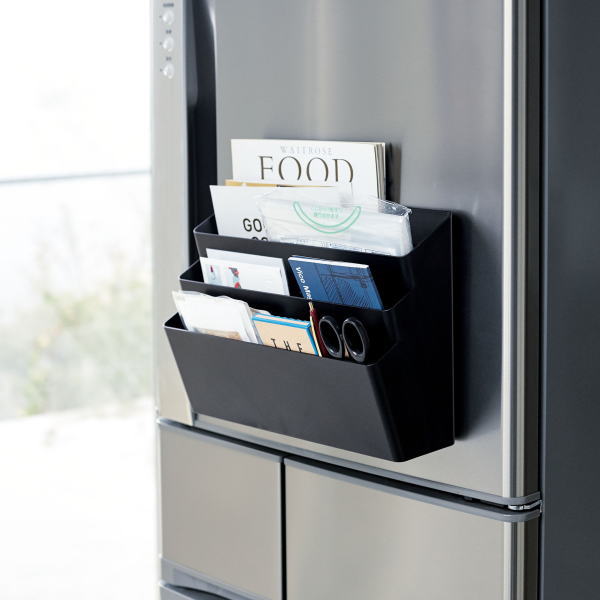tower 冷蔵庫横マグネット収納ポケット3段 タワー ブラック