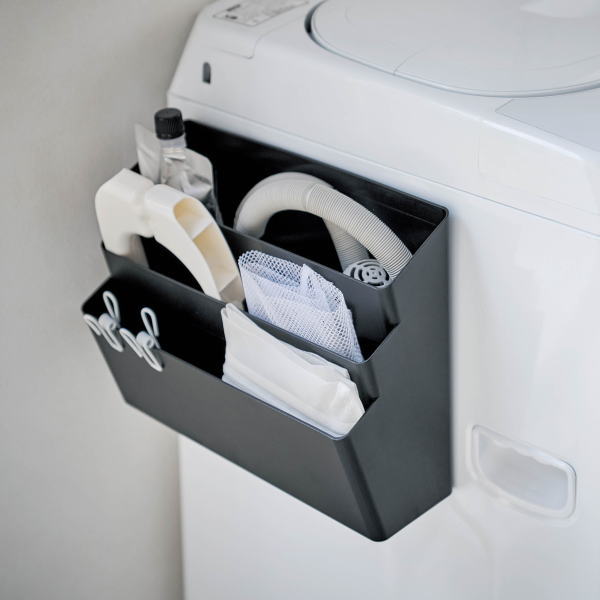 tower 洗濯機横マグネット収納ポケット3段　タワー　ブラック