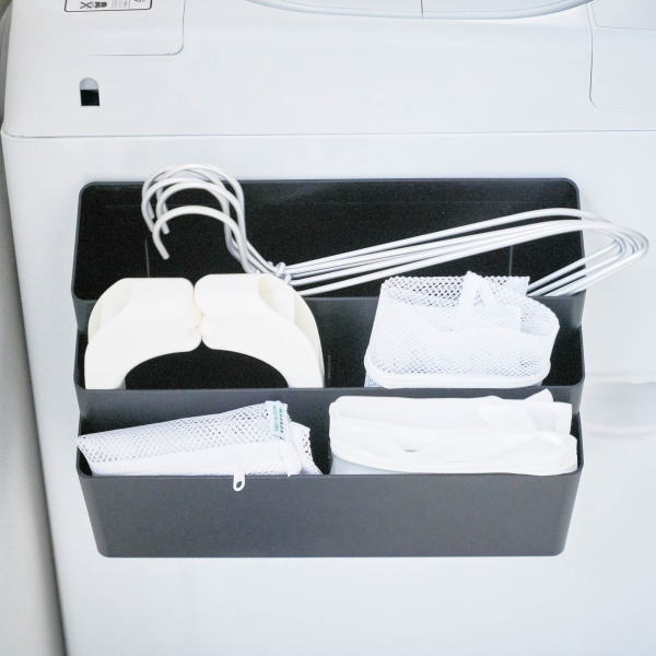 tower 洗濯機横マグネット収納ポケット3段　タワー　ブラック