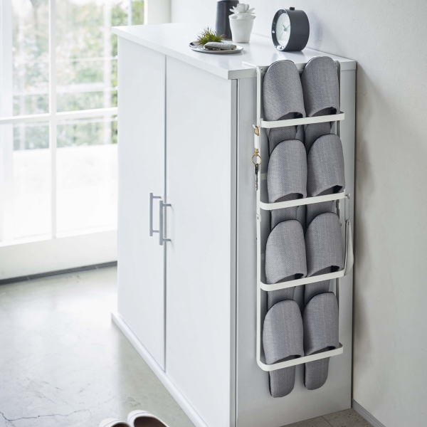 tower 組立式 下駄箱扉＆引っ掛け式スリッパラック タワー ホワイト（スリッパ4足収納）