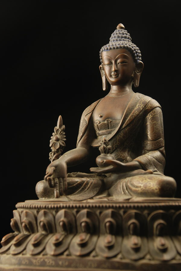 薬師如来　銅造銀象嵌彫金仕上げ　一点もののサムネイル