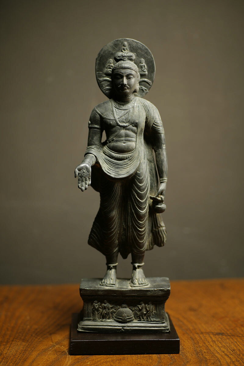 風雅】時代仏教美術 ガンダーラ 石彫仏像置物☆高39.8cm クメール仏