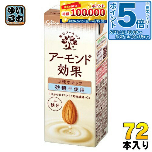 ＞ こちらの商品の単品・まとめ買いはこちら【一個あたり 123円（税込）】【賞味期間】製造後270日【商品説明】3種のナッツ（アーモンド、くるみ、ヘーゼルナッツ）を合わせた香ばしい味わいのアーモンドミルクです。砂糖を使わずすっきりと仕上げました。【エネルギー】200mlあたり56kcal【栄養成分】たんぱく質1.1g、脂質4.6g、コレステロール0mg、炭水化物4.6g、糖質1.1g、糖類0.34g、食物繊維3.5g、食塩相当量0.38g、カルシウム60mg、鉄1.1mg、ビタミンE10.0mg【原材料】アーモンドペースト（国内製造）、食物繊維（イヌリン）、植物油脂、くるみペースト、食塩、ヘーゼルナッツペースト、アーモンドオイル／セルロース、香料、乳化剤、炭酸Ca、pH調整剤、ビタミンE、ピロリン酸鉄、（一部にくるみ・アーモンドを含む）【保存方法】常温【製造者、販売者、又は輸入者】江崎グリコ株式会社【アレルギー特定原材料】くるみ・アーモンド※北海道・沖縄県・離島(一部)へのお届けは決済時に送料無料となっていても追加送料が必要です。(コカ・コーラ直送を除く)北海道1個口 715円（税込）、沖縄県1個口 2420円（税込）※離島・一部地域は追加送料がかかる場合があります。追加送料の詳細は注文確定メールにてご案内いたします。※本商品はご注文タイミングやご注文内容によっては、購入履歴からのご注文キャンセル、修正を受け付けることができない場合がございます。変更・修正ができない場合は、メール、お電話にてご連絡をお願い致します。■ 法人・団体のお客様 大口購入のご相談承ります ■法人のお客様、各種団体のお客様で、まとまった数量でのご購入をご検討の際は、お気軽にご相談ください。お客様のご要望に合わせて柔軟に対応させていただきます。まずはお気軽にお問い合わせフォームよりご連絡ください。送料無料 アーモンド飲料 アーモンドミルク 砂糖不使用 食物繊維 ビタミンE 美容 健康 ダイエット カルシウム スーパーフード あーもんど 小腹満たし おやつ ヘルシー 手軽 グリコ 効果 200ml 紙パック 24本入 分類: 200ml 紙パック (180ml〜250ml) ケース まとめ買い セット 4971666512595