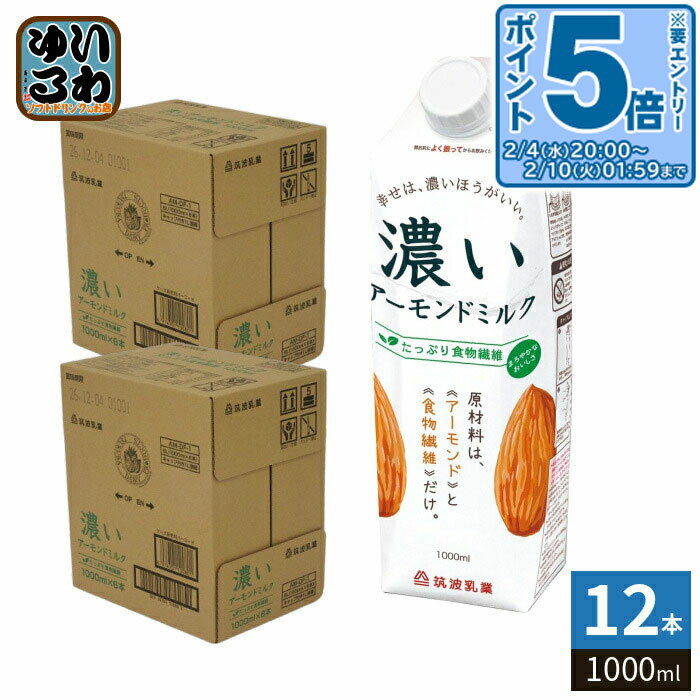 〔エントリーでポイント5倍！〕 筑波乳業 濃いアーモンドミルク たっぷり食物繊維 1000ml 紙パック 12本 (6本入×2 まとめ買い) アーモンド飲料 砂糖不使用